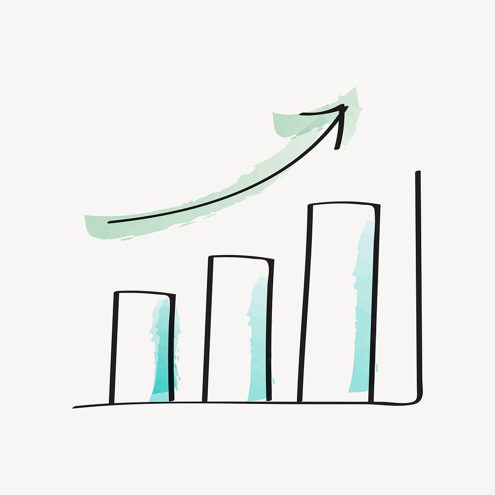 Business success doodle, increase bar chart vector