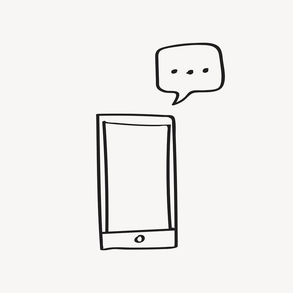 Smartphone doodle, ellipsis symbol, communication collage element psd