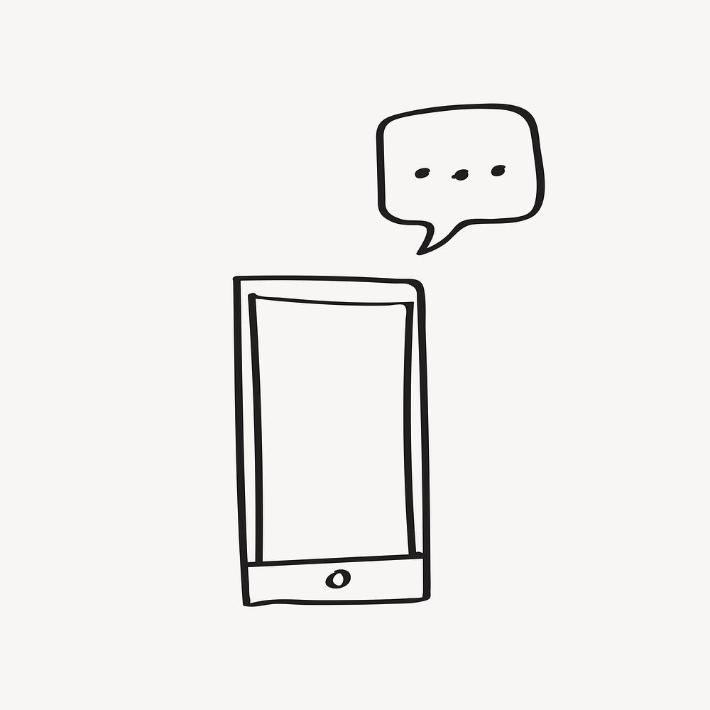 Smartphone doodle, ellipsis symbol, communication collage element vector