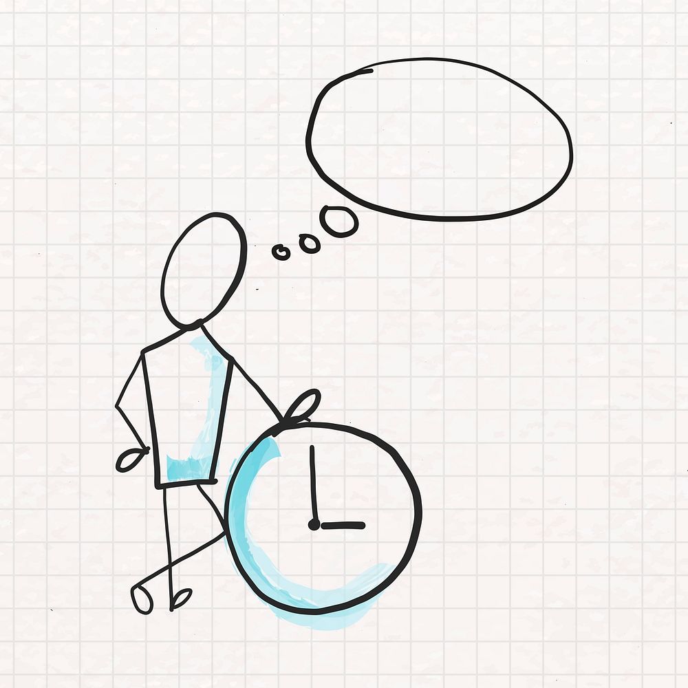 Time management, blank speech bubble, deadline and due dates cartoon doodle psd