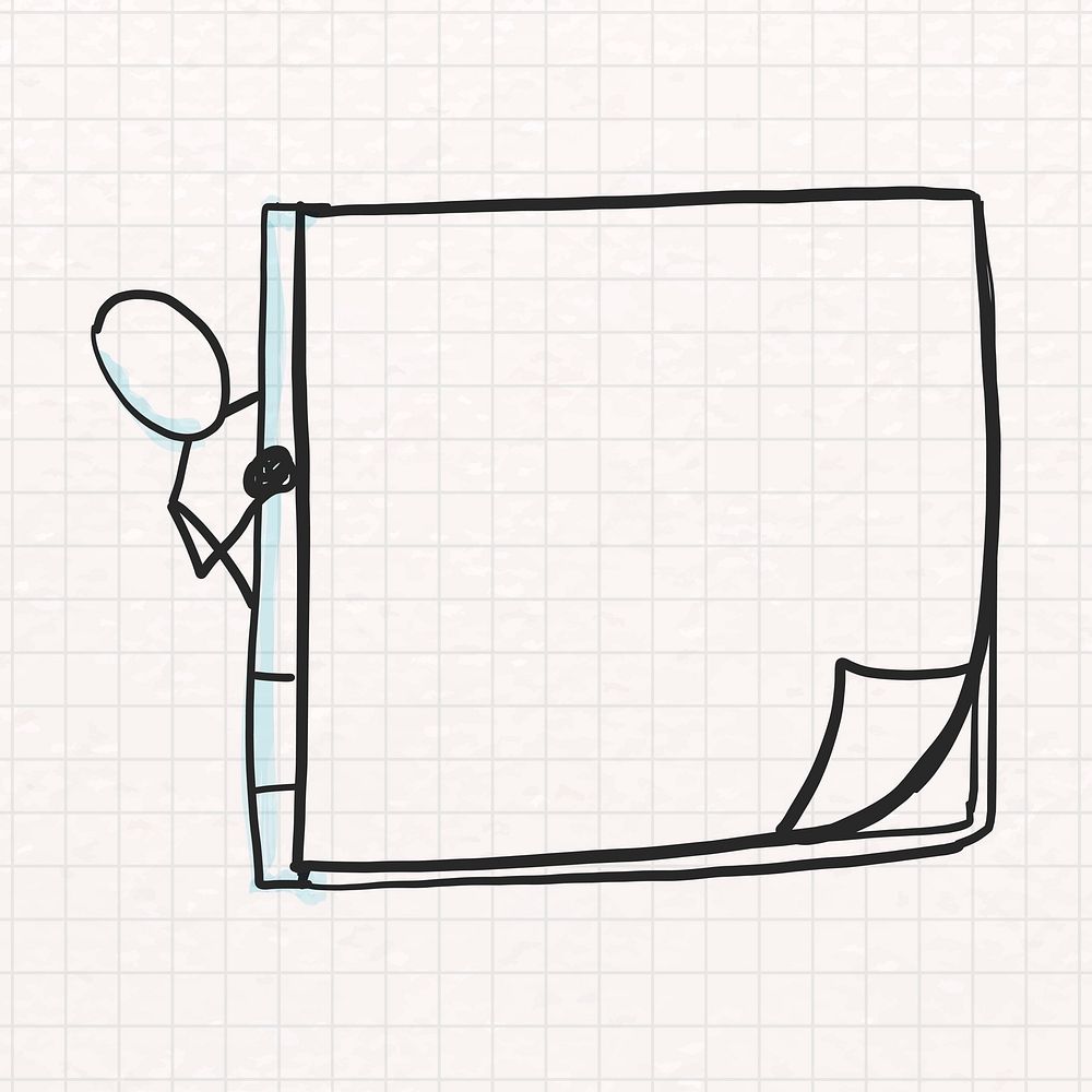 Notebook frame, stickman peeking through the blank space vector