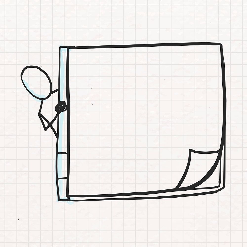 Notebook frame, stickman peeking through the blank space psd