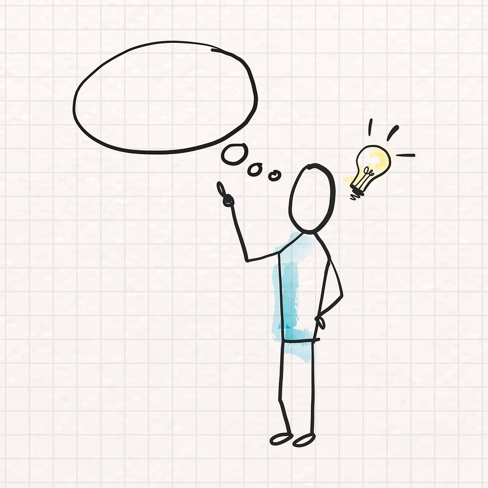 Man thinking new ideas, innovation and creativity doodle vector