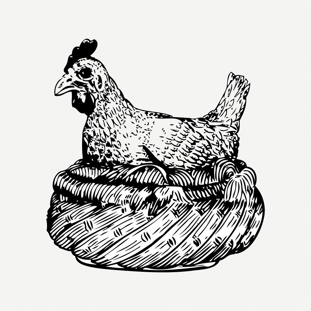 Chicken drawing, vintage animal illustration psd. Free public domain CC0 image.