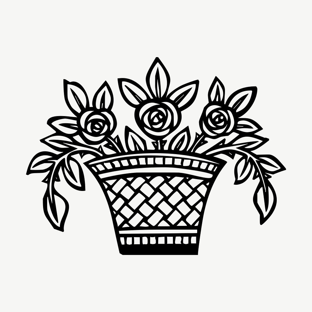 Flower basket clipart, vintage botanical illustration vector. Free public domain CC0 image.