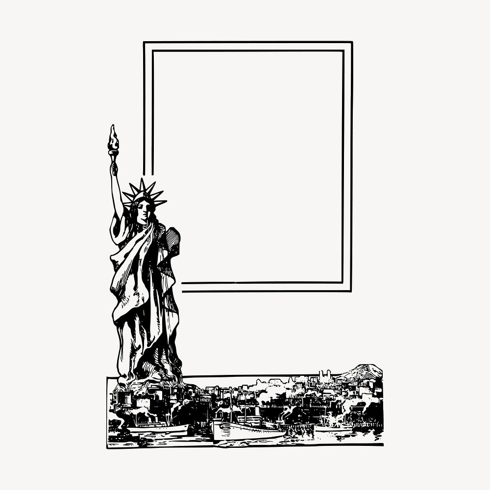 Statue of Liberty frame clipart, vintage landmark illustration vector. Free public domain CC0 image.