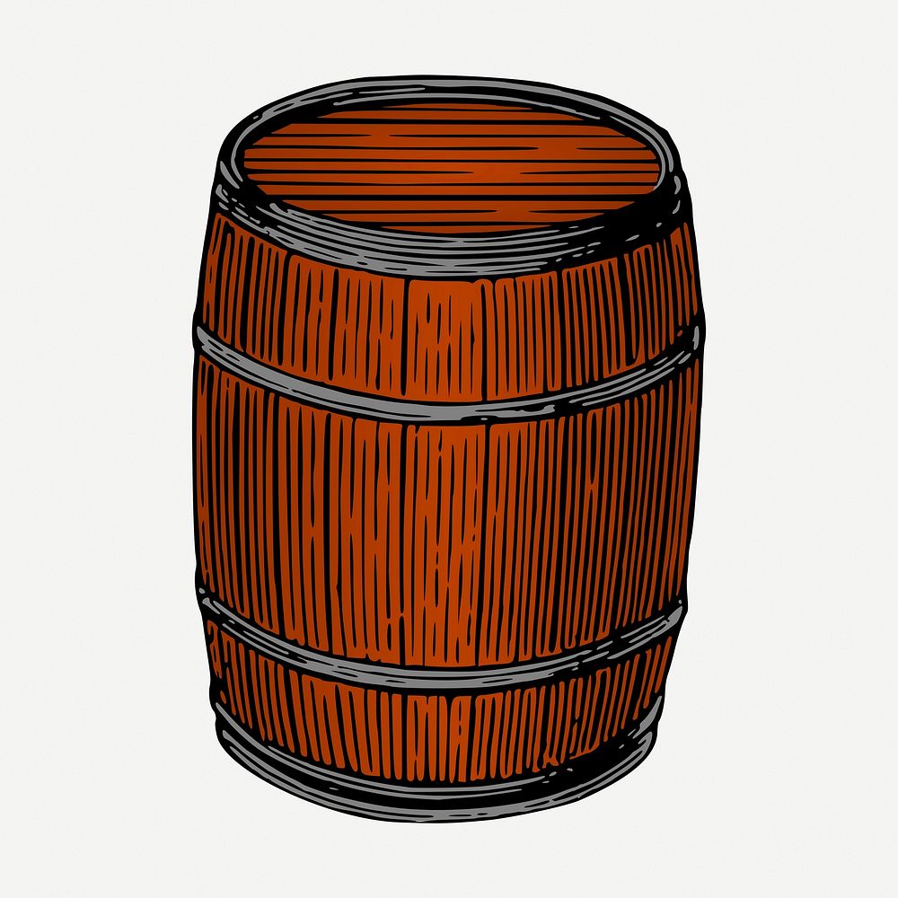 Barrel collage element, vintage object illustration psd. 
