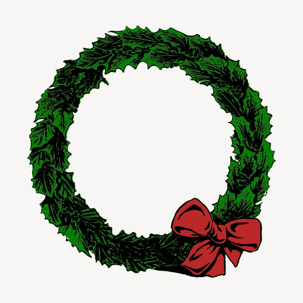 Christmas wreath frame clipart, vintage botanical illustration vector. Free public domain CC0 image.