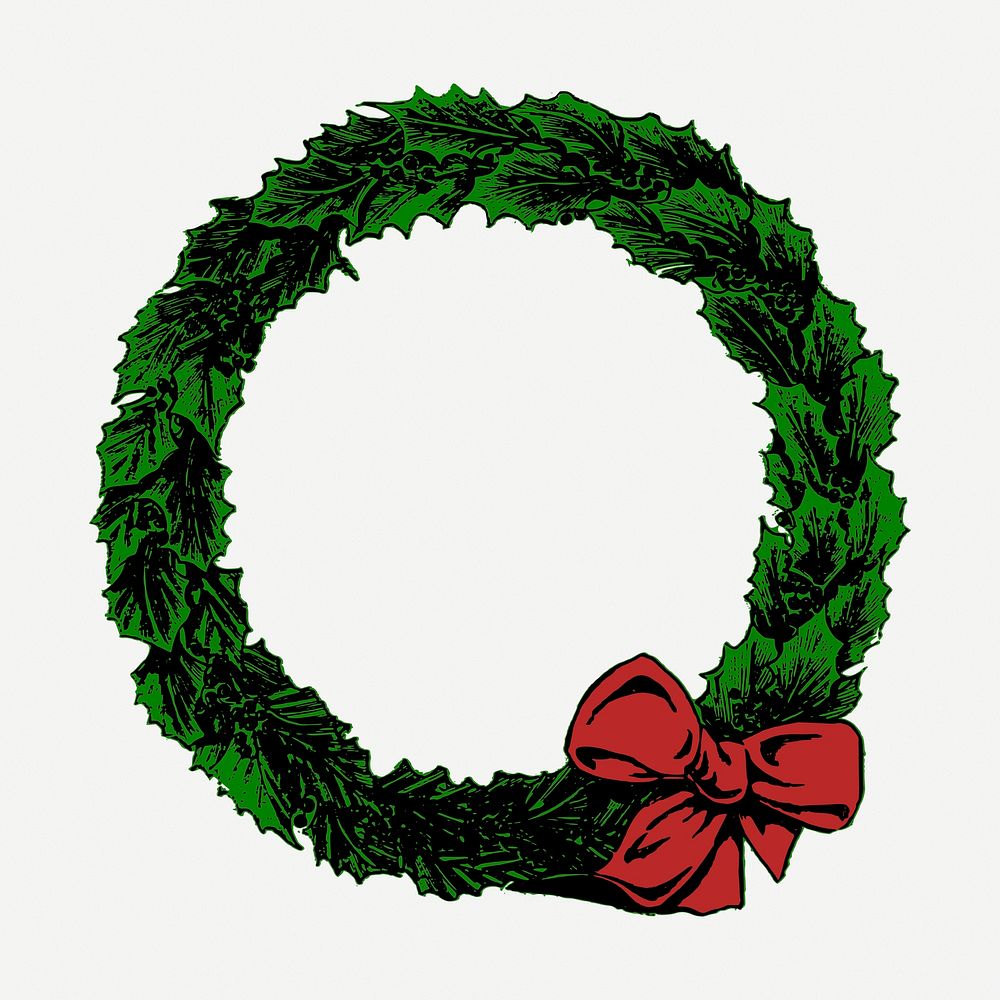 Christmas wreath frame drawing, vintage botanical illustration psd. Free public domain CC0 image.
