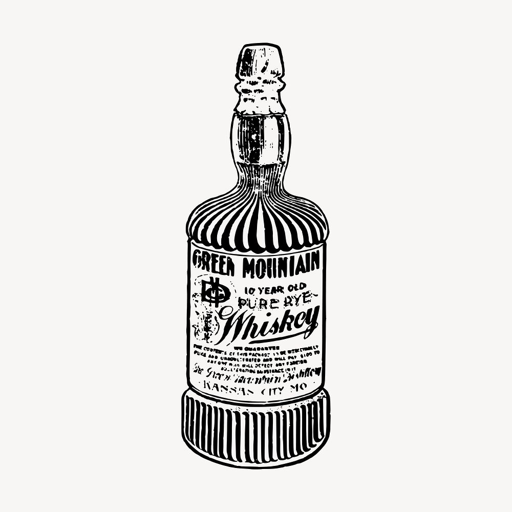Whiskey bottle clipart, alcoholic beverage illustration vector. Free public domain CC0 image.