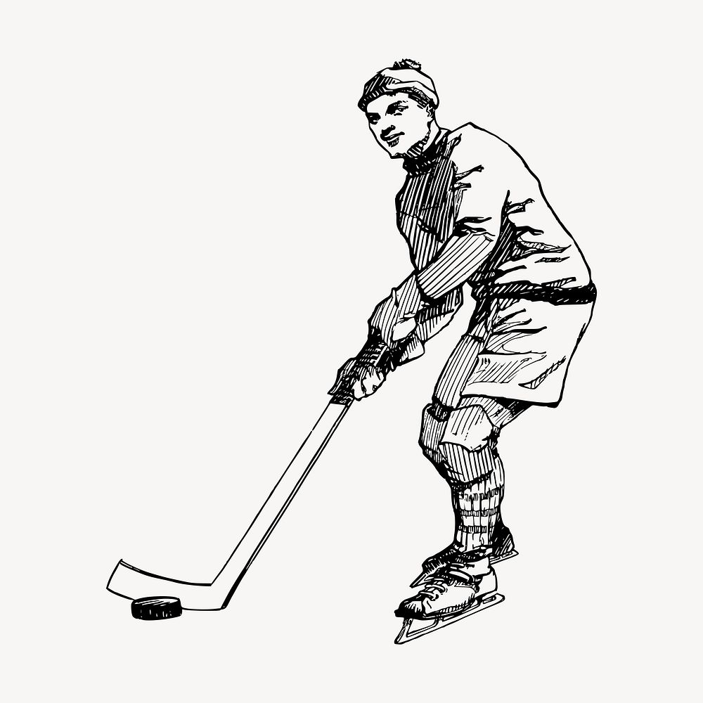 Hockey player clipart, vintage sport illustration vector. Free public domain CC0 image.