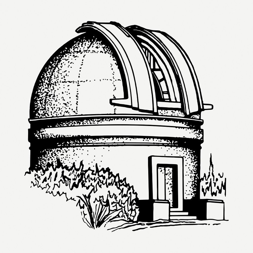 Observatory dome drawing, vintage architecture illustration psd. Free public domain CC0 image.