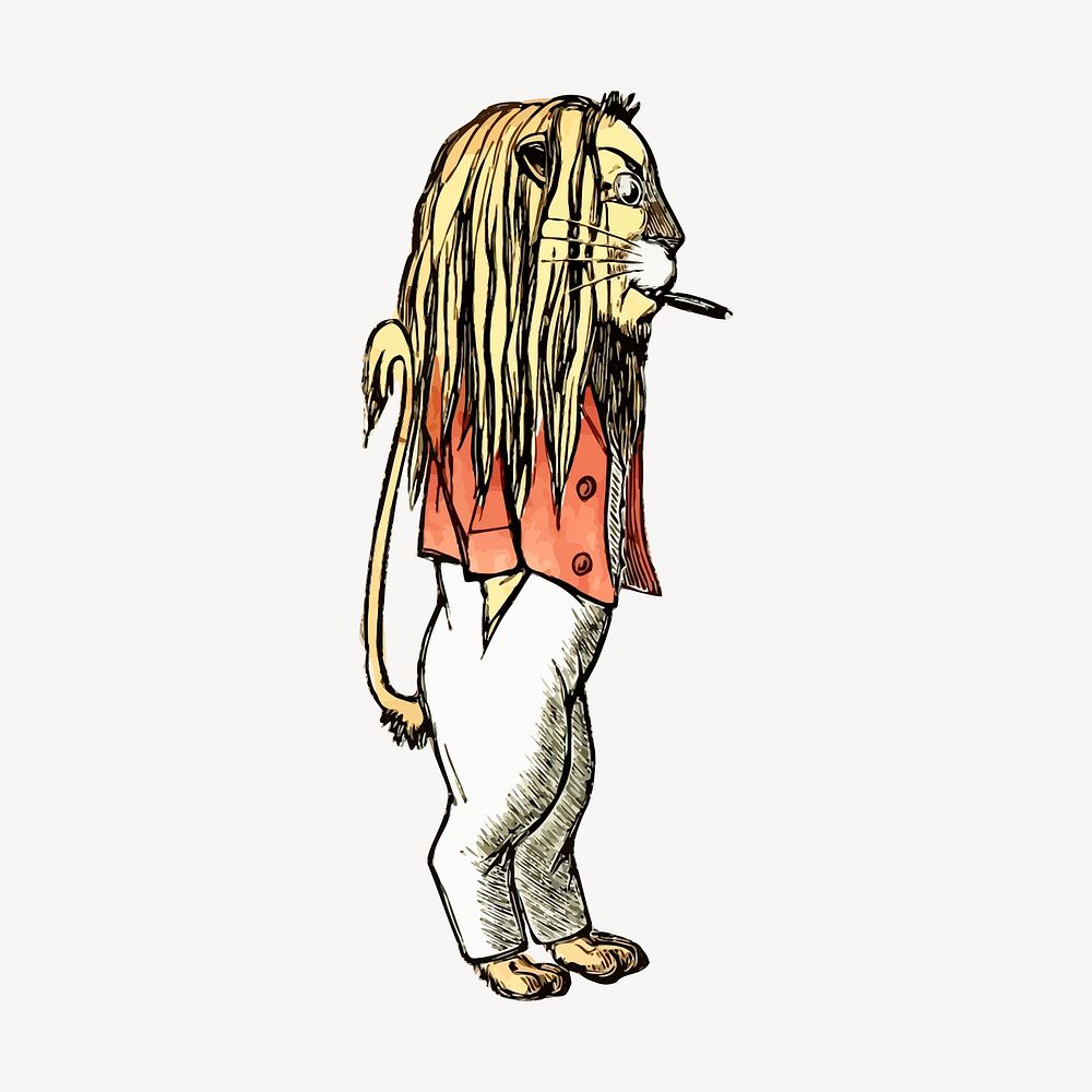 Smoking lion clipart, vintage cartoon illustration vector. Free public domain CC0 image.