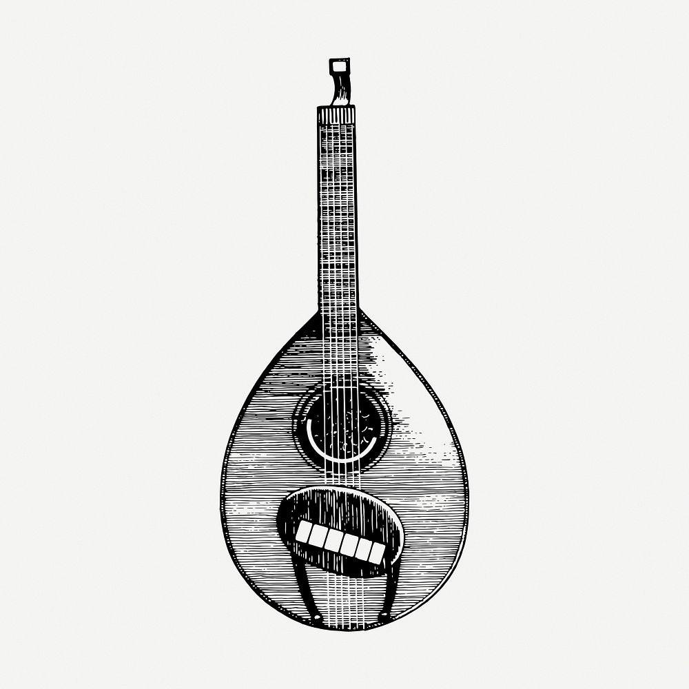 Bouzouki drawing, musical instrument illustration psd. Free public domain CC0 image.