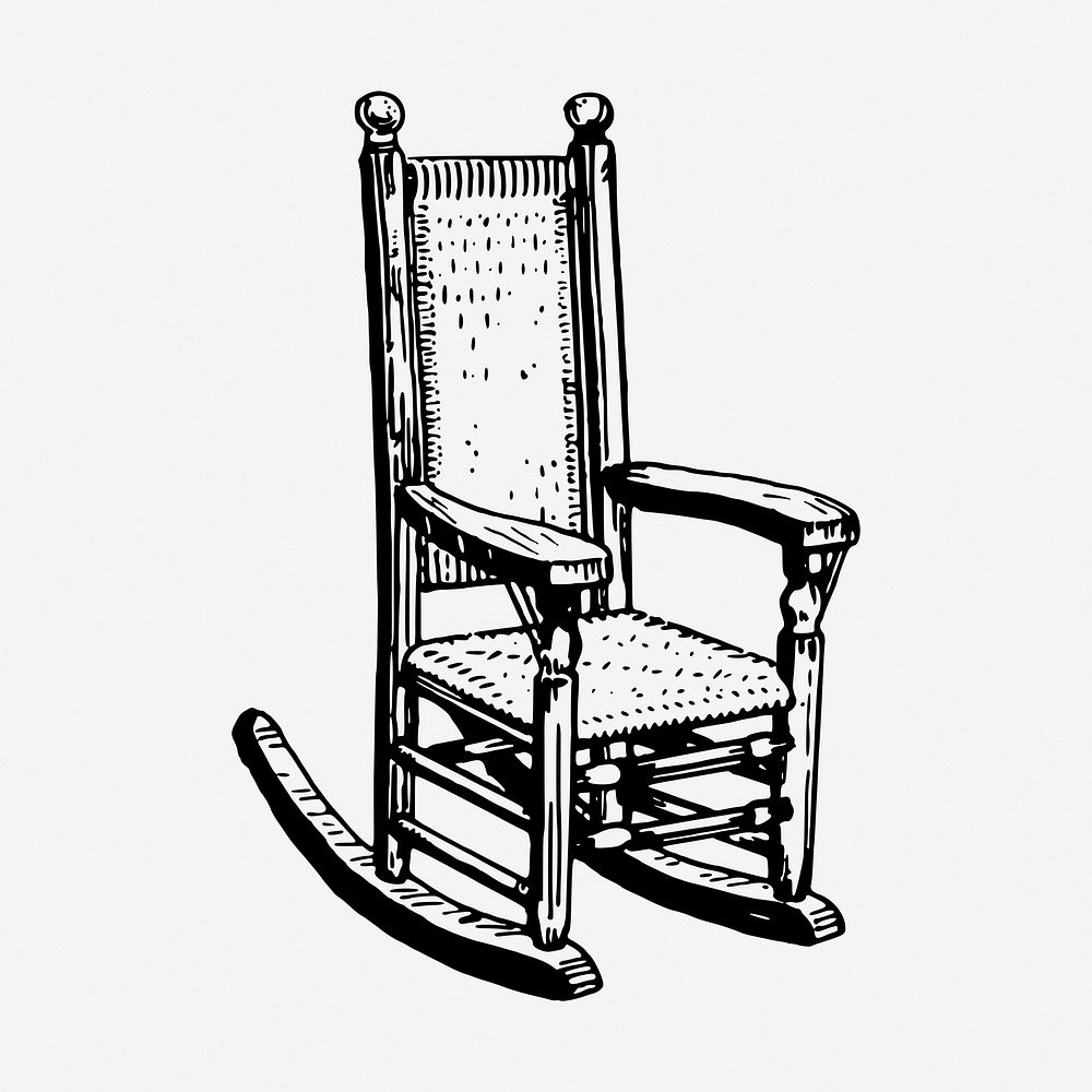 Rocking chair drawing, vintage furniture illustration psd. Free public domain CC0 image.