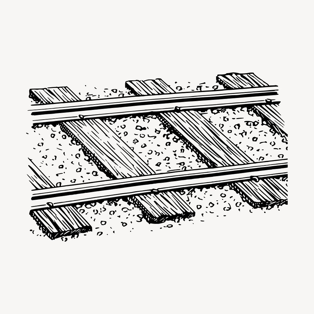 Railway track clipart, vintage transportation illustration vector. Free public domain CC0 image.