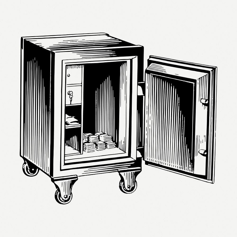 Security safe drawing, vintage furniture illustration psd. Free public domain CC0 image.