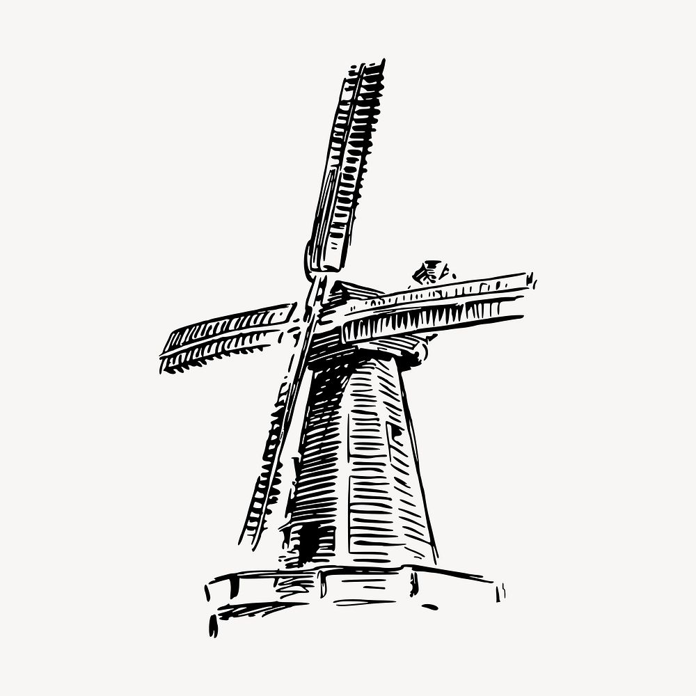 Windmill clipart, vintage environment illustration vector. Free public domain CC0 image.