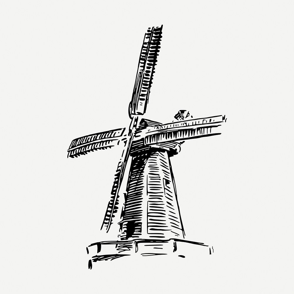 Windmill drawing, vintage environment illustration psd. Free public domain CC0 image.