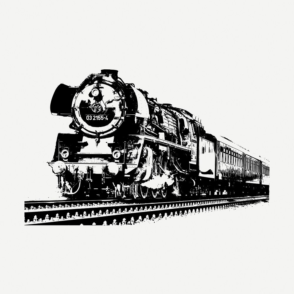 Vintage train drawing, transportation illustration psd. Free public domain CC0 image.