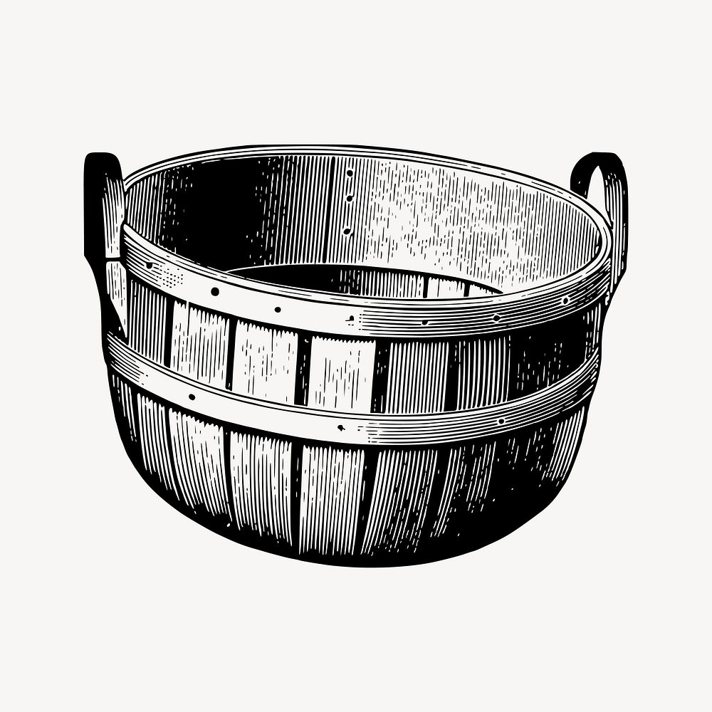Wooden bucket clipart, vintage object illustration vector. Free public domain CC0 image.