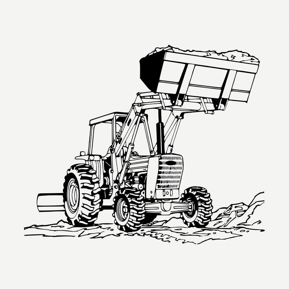 Tractor loader drawing, vintage illustration psd. Free public domain CC0 image.
