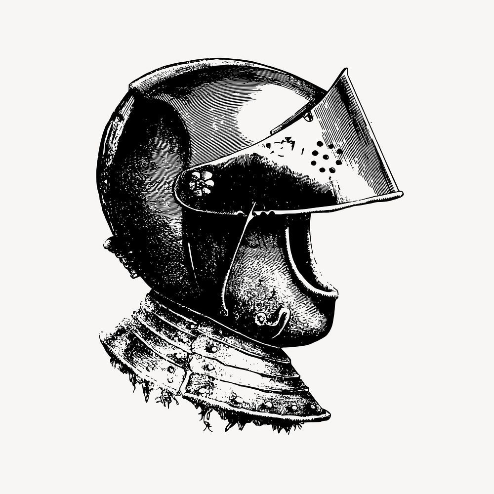 Knight helmet clipart, medieval illustration vector. Free public domain CC0 image.