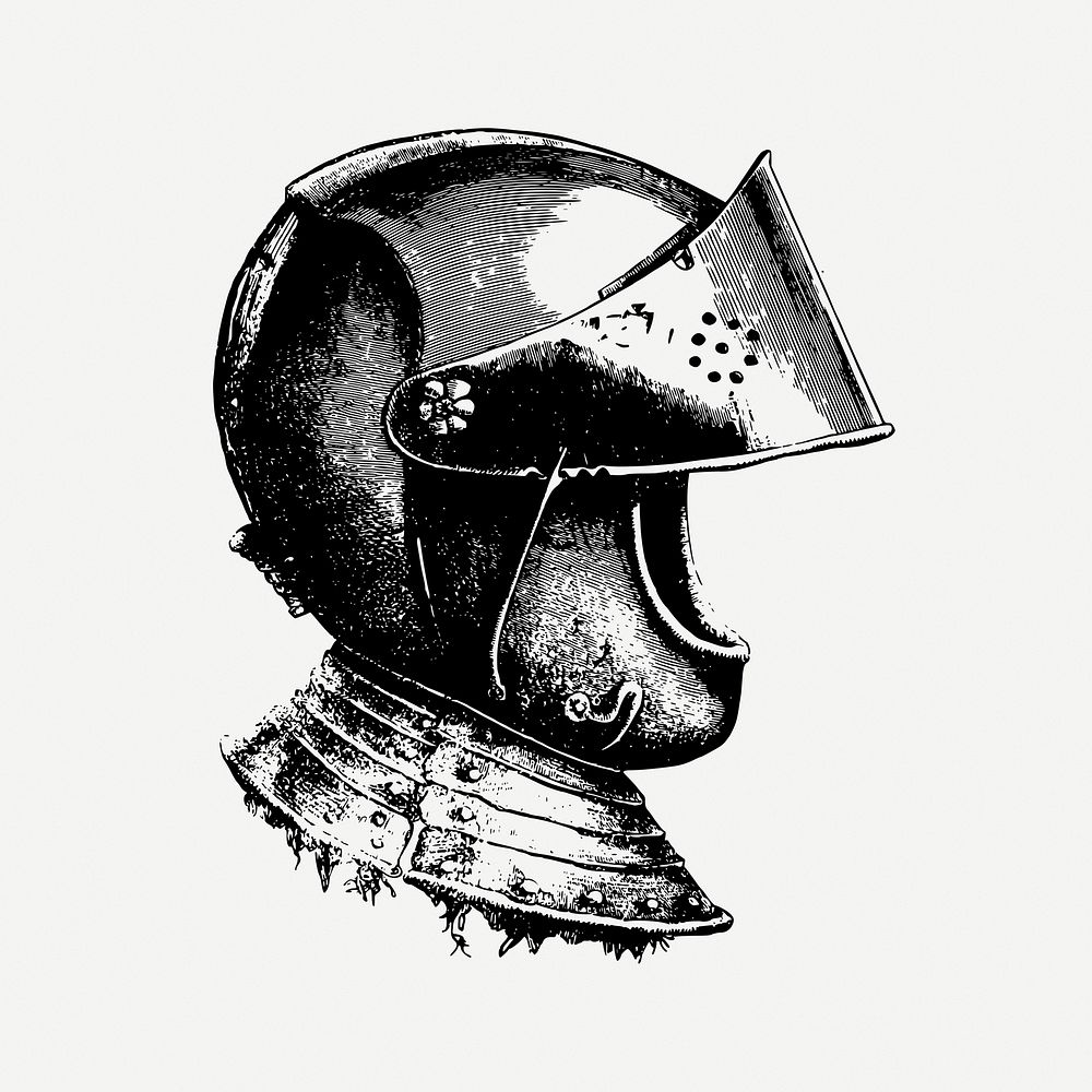 Knight helmet drawing, medieval illustration psd. Free public domain CC0 image.