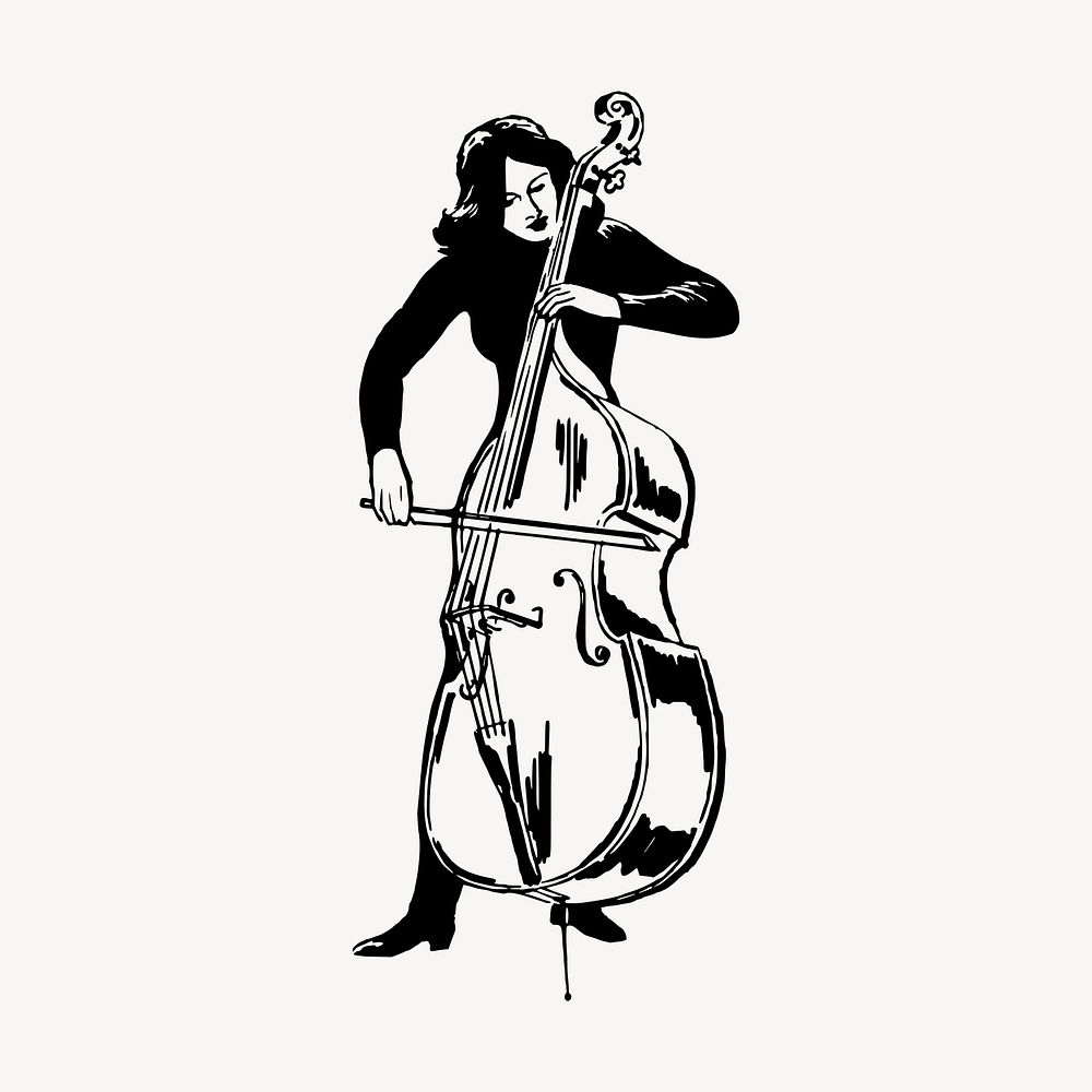 Female cellist clipart, vintage music illustration vector. Free public domain CC0 image.
