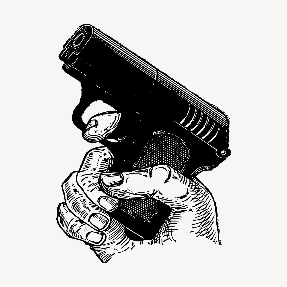Hand holding gun clipart, vintage weapon illustration vector. Free public domain CC0 image.