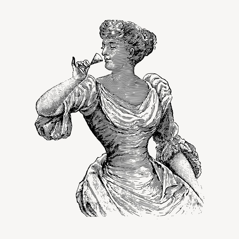 Victorian woman drinking clipart, vintage illustration vector. Free public domain CC0 image.