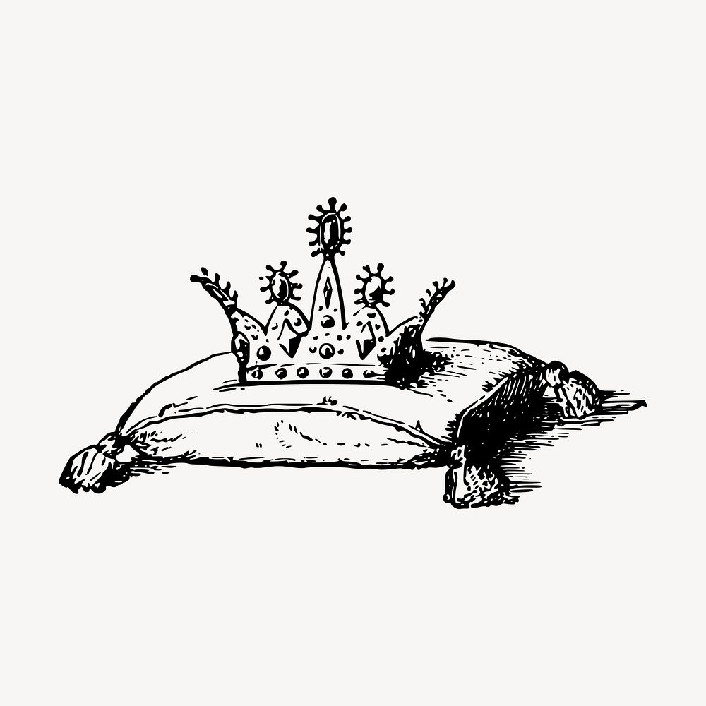 Crown on cushion clipart, vintage object illustration vector. Free public domain CC0 image.