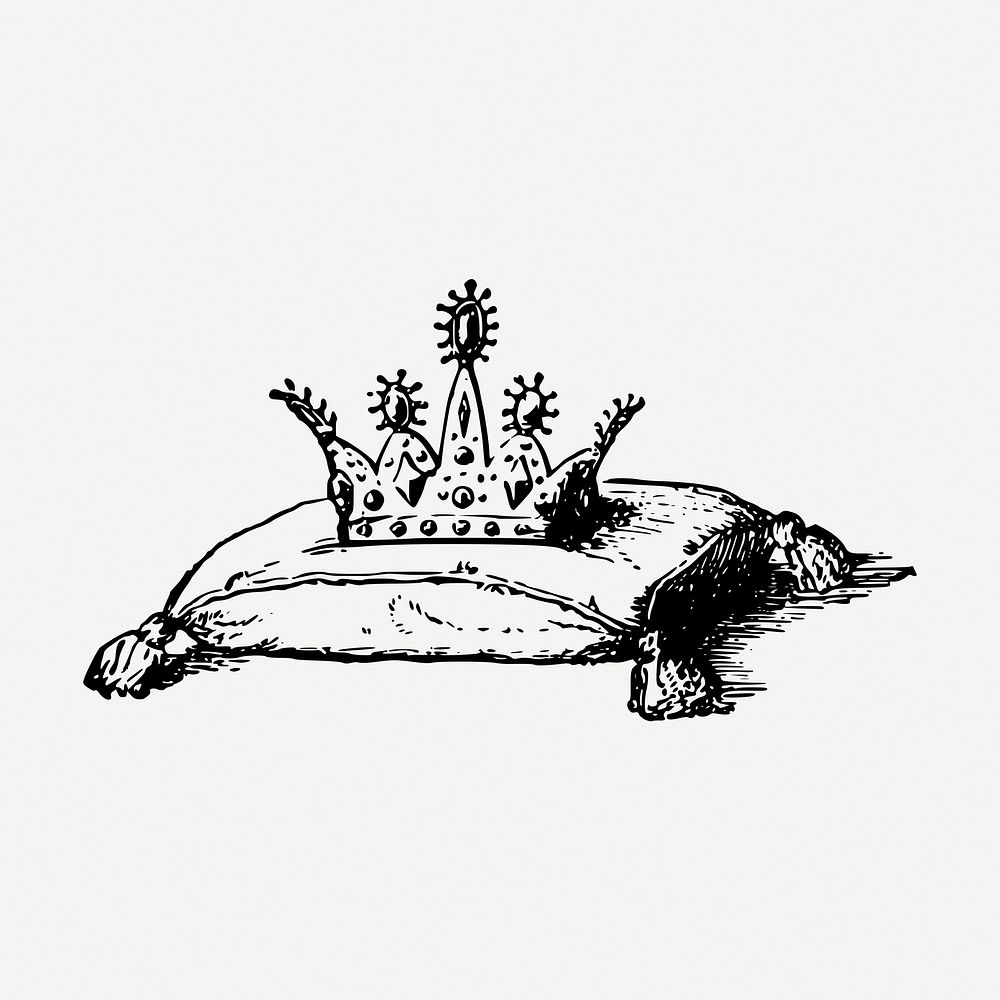 Crown on cushion drawing, vintage object illustration psd. Free public domain CC0 image.