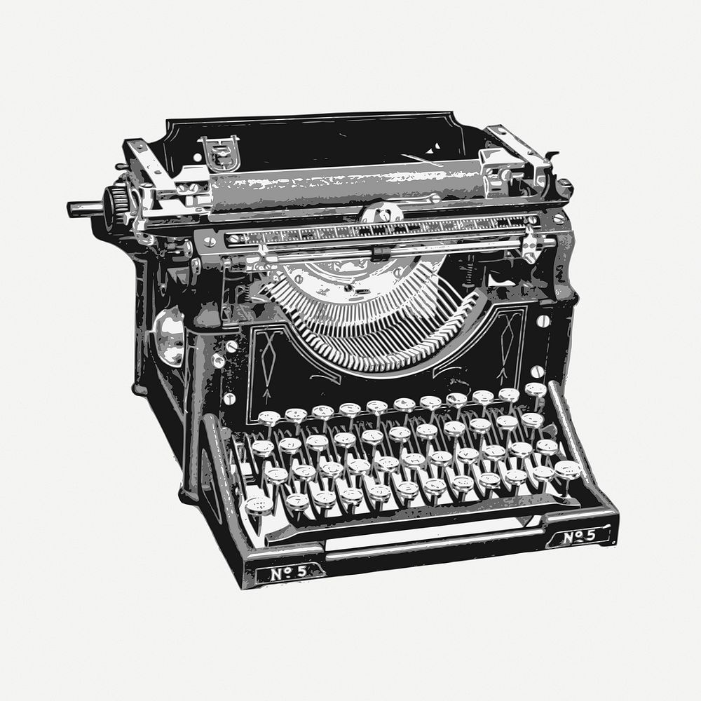 Typewriter drawing, vintage object illustration psd. Free public domain CC0 image.