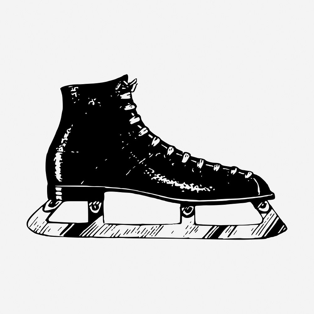 Figure skates drawing, vintage shoes illustration. Free public domain CC0 image.