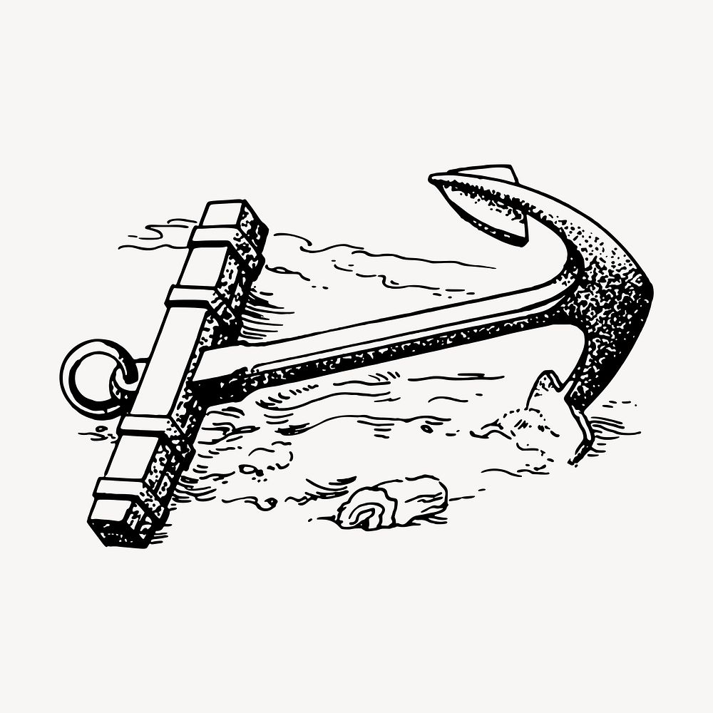 Anchor drawing, vintage object illustration vector. Free public domain CC0 image.