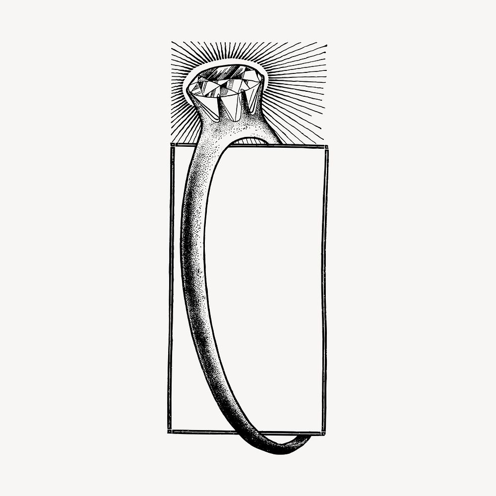 Diamond ring drawing, vintage object illustration vector. Free public domain CC0 image.