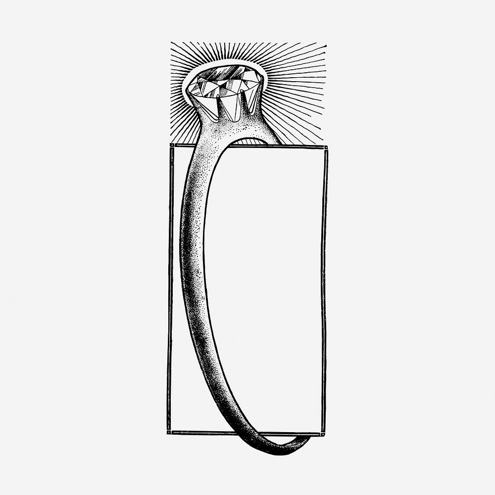 Diamond ring drawing, vintage object illustration. Free public domain CC0 image.