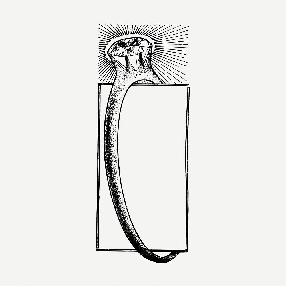 Diamond ring drawing, vintage object illustration psd. Free public domain CC0 image.