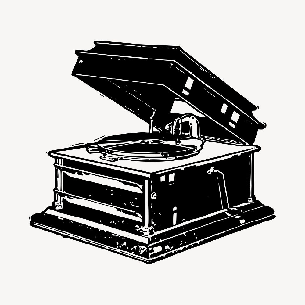 Record player drawing, vintage music illustration vector. Free public domain CC0 image.