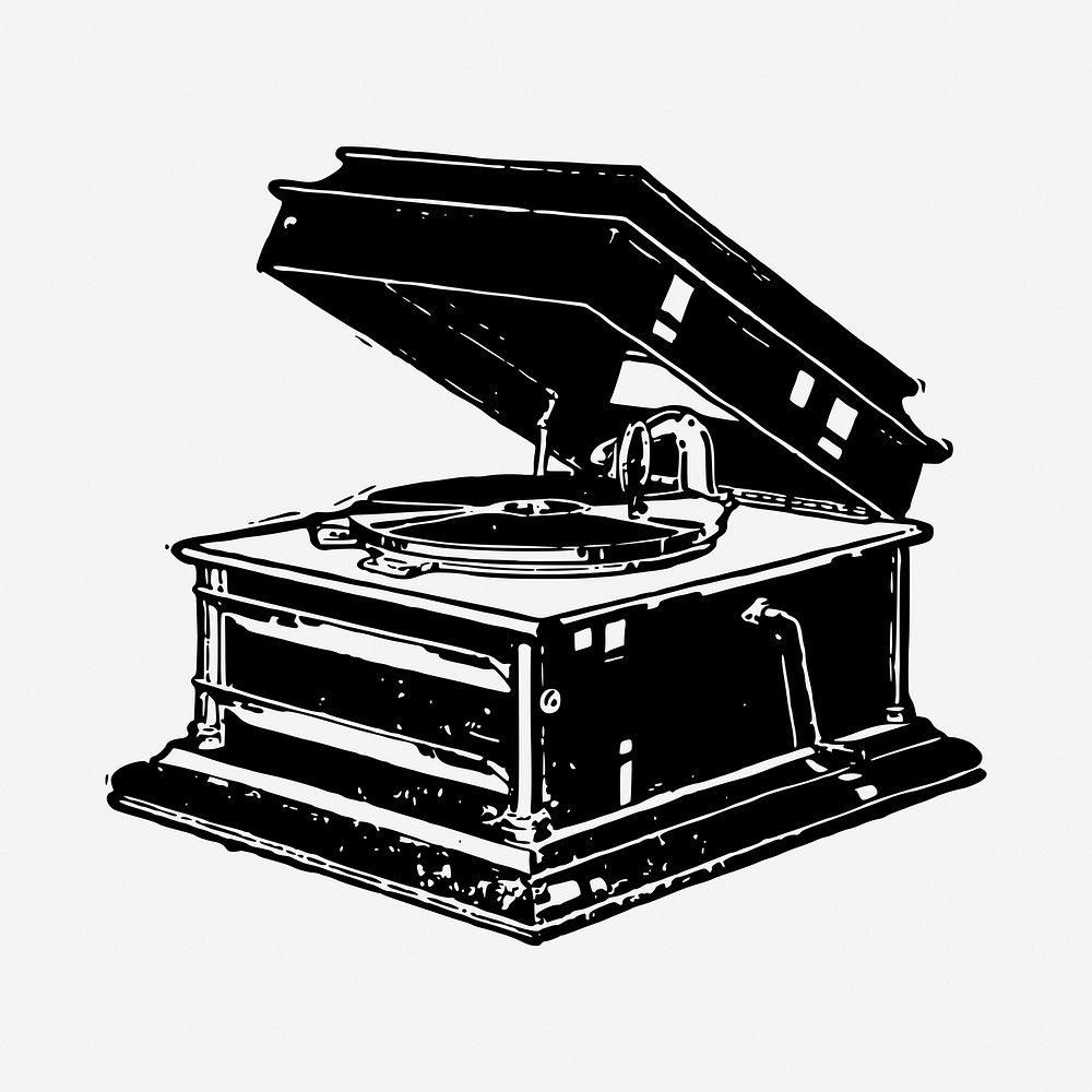 Record player drawing, vintage music illustration. Free public domain CC0 image.