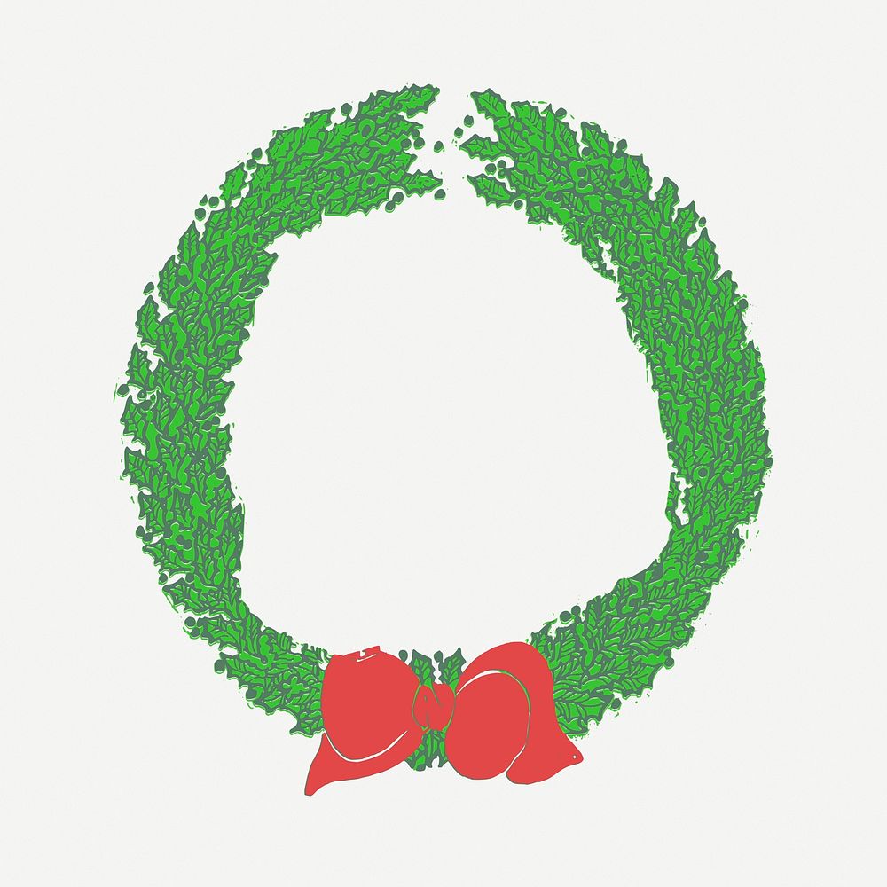 Christmas wreath sticker, vintage decoration illustration psd. Free public domain CC0 image.