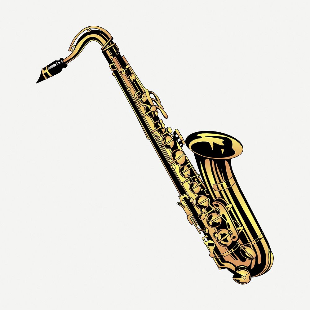 Saxophone sticker, vintage musical instrument illustration psd. Free public domain CC0 image.
