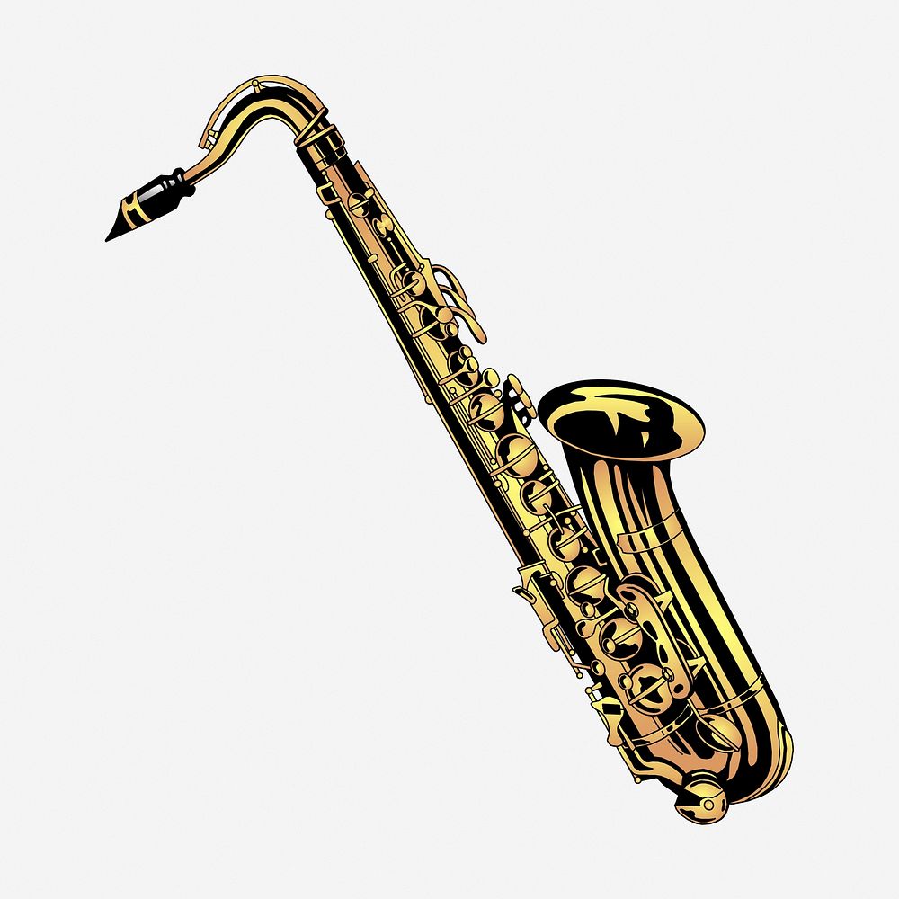 Saxophone clipart, vintage musical instrument illustration. Free public domain CC0 image.