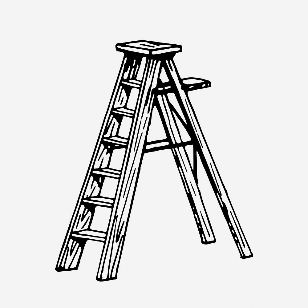 Stepladder drawing, vintage object illustration. Free public domain CC0 image.