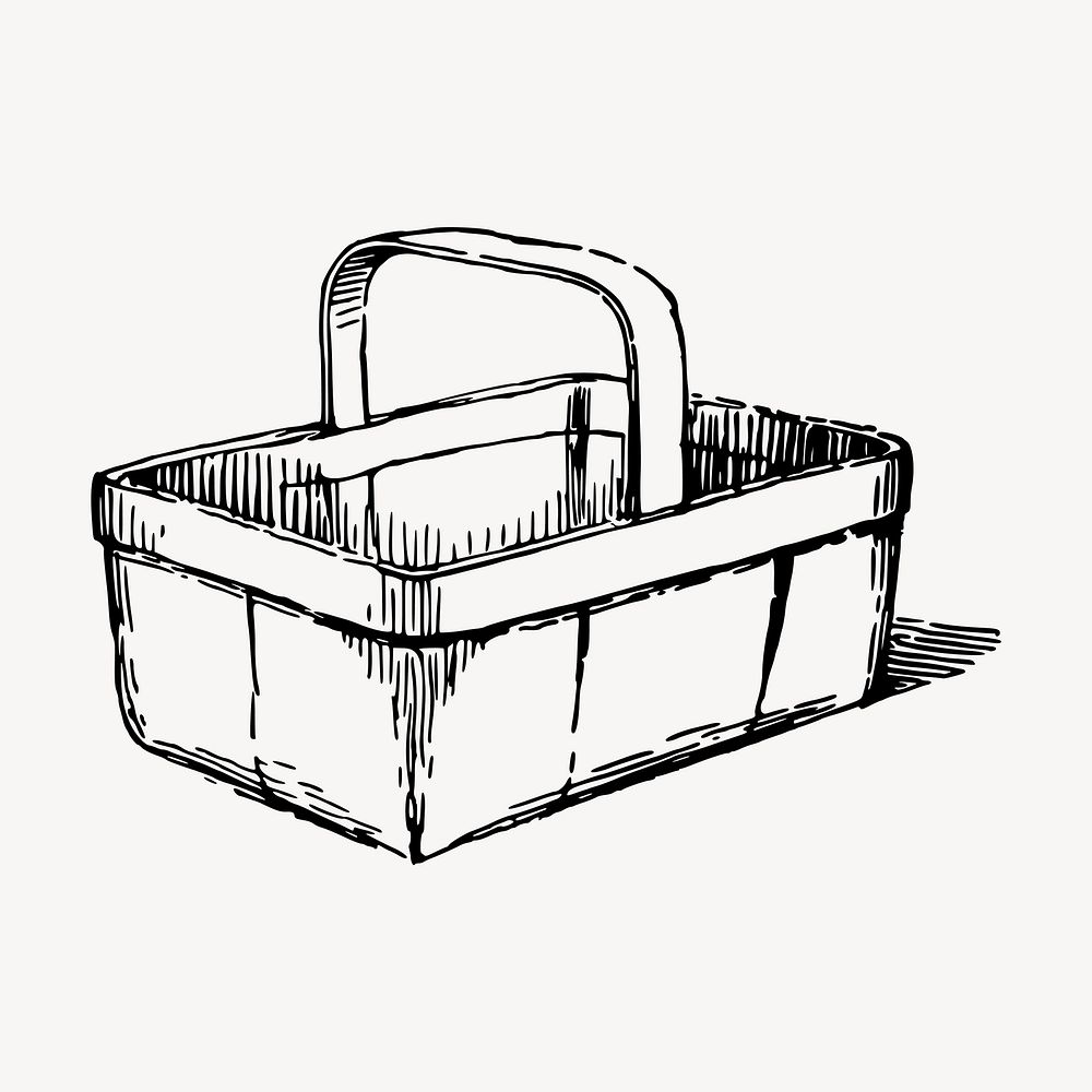 Basket drawing, vintage object illustration vector. Free public domain CC0 image.