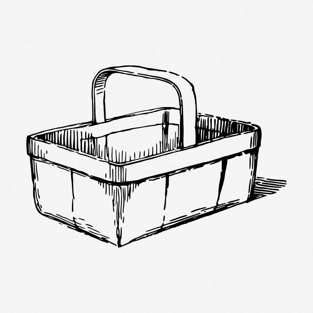 Basket drawing, vintage object illustration. Free public domain CC0 image.