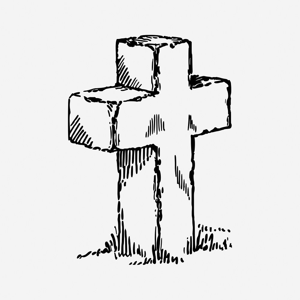 Tomb cross drawing, vintage religious illustration. Free public domain CC0 image.