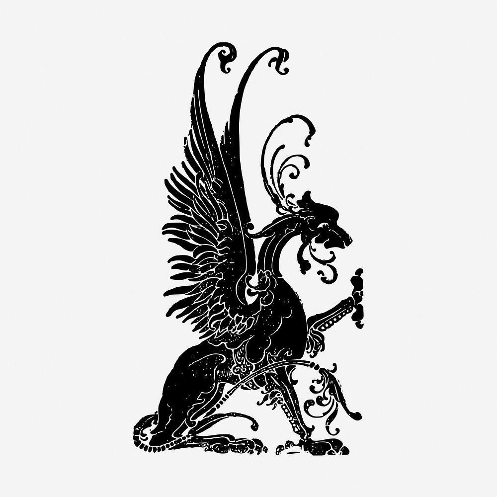 Dragon drawing, vintage mythical creature illustration. Free public domain CC0 image.