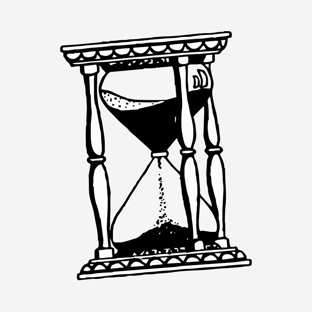 Hourglass drawing, vintage object illustration. Free public domain CC0 image.